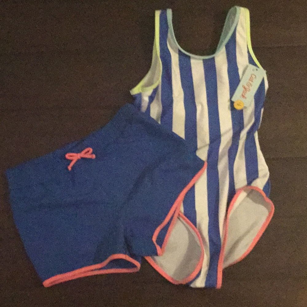 NWT girl’s swimsuit & swim shorts (size 10-12)